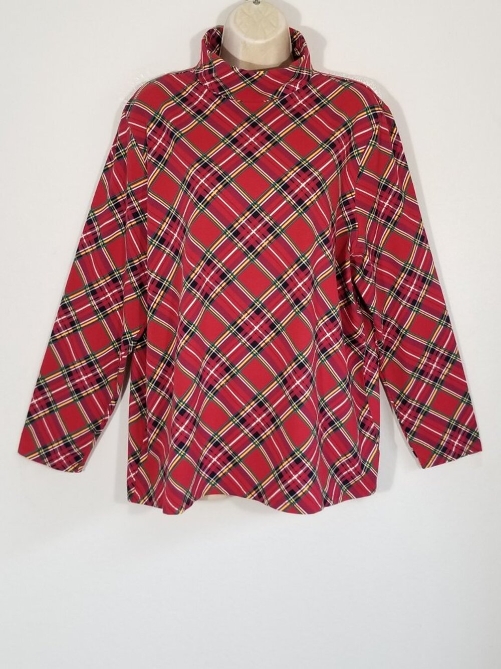 TALBOTS Turtleneck Tee Top Tartan Plaid 7070E1M